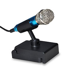 Mini-Stereo-Mikrofon Mic 3.5 mm Klinkenbuchse Mit Stand für Asus Zenfone 7 ZS670KS Blau