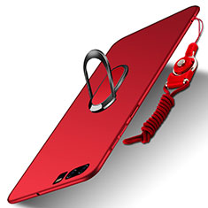 Schutzhülle Kunststoff Tasche Matt mit Fingerring Ständer und Lanyard für Huawei P10 Rot