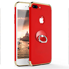 Schutzhülle Luxus Metall Rahmen und Kunststoff mit Fingerring Ständer A04 für Apple iPhone 8 Plus Rot
