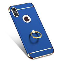 Schutzhülle Luxus Metall Rahmen und Kunststoff mit Fingerring Ständer F02 für Apple iPhone X Blau