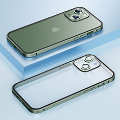 Schutzhülle Luxus Metall Rahmen und Kunststoff Schutzhülle Tasche Bling-Bling LF1 für Apple iPhone 13 Grün