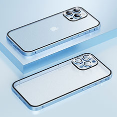 Schutzhülle Luxus Metall Rahmen und Kunststoff Schutzhülle Tasche Bling-Bling LF1 für Apple iPhone 14 Pro Blau