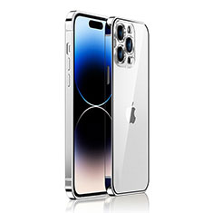 Schutzhülle Luxus Metall Rahmen und Kunststoff Schutzhülle Tasche JB1 für Apple iPhone 14 Pro Silber