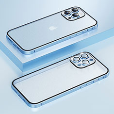 Schutzhülle Luxus Metall Rahmen und Kunststoff Schutzhülle Tasche LF3 für Apple iPhone 14 Pro Blau