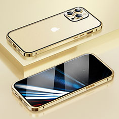 Schutzhülle Luxus Metall Rahmen und Kunststoff Schutzhülle Tasche LF4 für Apple iPhone 14 Pro Gold