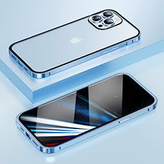 Schutzhülle Luxus Metall Rahmen und Kunststoff Schutzhülle Tasche LF4 für Apple iPhone 15 Pro Blau
