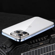 Schutzhülle Luxus Metall Rahmen und Kunststoff Schutzhülle Tasche LF5 für Apple iPhone 13 Pro Blau