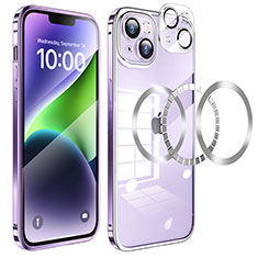 Schutzhülle Luxus Metall Rahmen und Kunststoff Schutzhülle Tasche LF5 für Apple iPhone 14 Violett