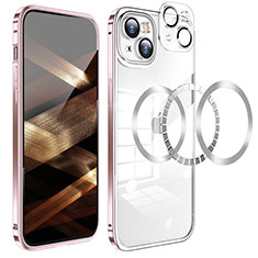 Schutzhülle Luxus Metall Rahmen und Kunststoff Schutzhülle Tasche LF5 für Apple iPhone 15 Plus Rosegold