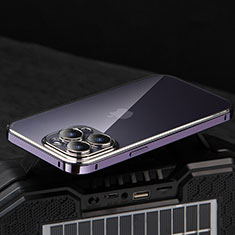 Schutzhülle Luxus Metall Rahmen und Kunststoff Schutzhülle Tasche LF5 für Apple iPhone 15 Pro Violett