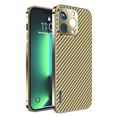 Schutzhülle Luxus Metall Rahmen und Kunststoff Schutzhülle Tasche LF6 für Apple iPhone 13 Pro Gold