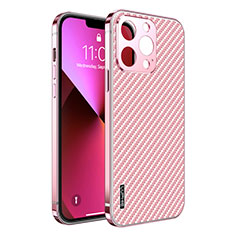 Schutzhülle Luxus Metall Rahmen und Kunststoff Schutzhülle Tasche LF6 für Apple iPhone 13 Pro Max Rosegold