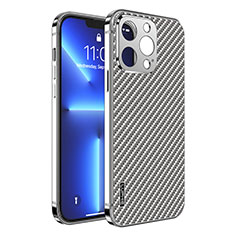 Schutzhülle Luxus Metall Rahmen und Kunststoff Schutzhülle Tasche LF6 für Apple iPhone 13 Pro Silber