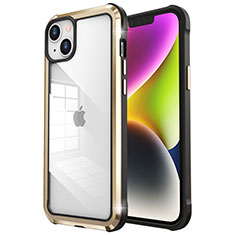 Schutzhülle Luxus Metall Rahmen und Kunststoff Schutzhülle Tasche LF6 für Apple iPhone 14 Plus Gold