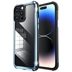 Schutzhülle Luxus Metall Rahmen und Kunststoff Schutzhülle Tasche LF6 für Apple iPhone 14 Pro Blau