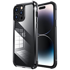 Schutzhülle Luxus Metall Rahmen und Kunststoff Schutzhülle Tasche LF6 für Apple iPhone 14 Pro Max Schwarz