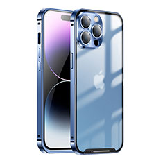 Schutzhülle Luxus Metall Rahmen und Kunststoff Schutzhülle Tasche LO1 für Apple iPhone 14 Pro Blau