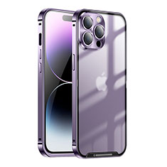 Schutzhülle Luxus Metall Rahmen und Kunststoff Schutzhülle Tasche LO1 für Apple iPhone 14 Pro Max Violett