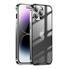 Schutzhülle Luxus Metall Rahmen und Kunststoff Schutzhülle Tasche LO1 für Apple iPhone 14 Pro Schwarz