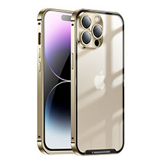 Schutzhülle Luxus Metall Rahmen und Kunststoff Schutzhülle Tasche LO1 für Apple iPhone 15 Pro Gold