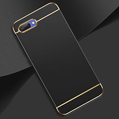 Schutzhülle Luxus Metall Rahmen und Kunststoff Schutzhülle Tasche M02 für Oppo A12e Schwarz