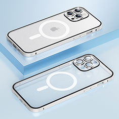 Schutzhülle Luxus Metall Rahmen und Kunststoff Schutzhülle Tasche mit Mag-Safe Magnetic Magnetisch Bling-Bling LF1 für Apple iPhone 13 Pro Max Silber