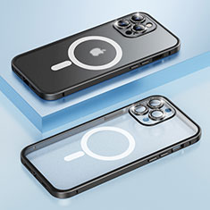 Schutzhülle Luxus Metall Rahmen und Kunststoff Schutzhülle Tasche mit Mag-Safe Magnetic Magnetisch Bling-Bling LF1 für Apple iPhone 15 Pro Schwarz