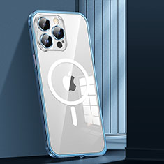 Schutzhülle Luxus Metall Rahmen und Kunststoff Schutzhülle Tasche mit Mag-Safe Magnetic Magnetisch JL1 für Apple iPhone 13 Pro Max Blau