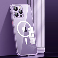 Schutzhülle Luxus Metall Rahmen und Kunststoff Schutzhülle Tasche mit Mag-Safe Magnetic Magnetisch JL1 für Apple iPhone 13 Pro Max Violett