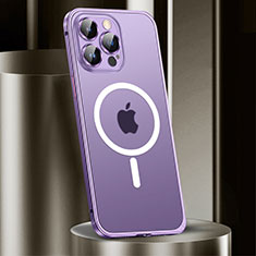 Schutzhülle Luxus Metall Rahmen und Kunststoff Schutzhülle Tasche mit Mag-Safe Magnetic Magnetisch JL2 für Apple iPhone 13 Pro Violett