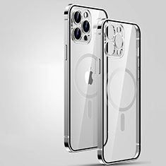 Schutzhülle Luxus Metall Rahmen und Kunststoff Schutzhülle Tasche mit Mag-Safe Magnetic Magnetisch JL3 für Apple iPhone 13 Pro Silber