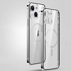 Schutzhülle Luxus Metall Rahmen und Kunststoff Schutzhülle Tasche mit Mag-Safe Magnetic Magnetisch JL3 für Apple iPhone 15 Plus Silber