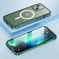 Schutzhülle Luxus Metall Rahmen und Kunststoff Schutzhülle Tasche mit Mag-Safe Magnetic Magnetisch LF1 für Apple iPhone 13 Grün