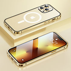 Schutzhülle Luxus Metall Rahmen und Kunststoff Schutzhülle Tasche mit Mag-Safe Magnetic Magnetisch LF1 für Apple iPhone 13 Pro Gold