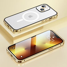 Schutzhülle Luxus Metall Rahmen und Kunststoff Schutzhülle Tasche mit Mag-Safe Magnetic Magnetisch LF1 für Apple iPhone 14 Plus Gold