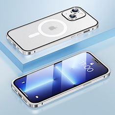 Schutzhülle Luxus Metall Rahmen und Kunststoff Schutzhülle Tasche mit Mag-Safe Magnetic Magnetisch LF1 für Apple iPhone 14 Plus Silber