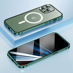 Schutzhülle Luxus Metall Rahmen und Kunststoff Schutzhülle Tasche mit Mag-Safe Magnetic Magnetisch LF1 für Apple iPhone 14 Pro Grün