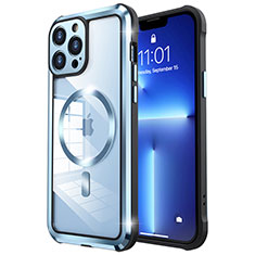 Schutzhülle Luxus Metall Rahmen und Kunststoff Schutzhülle Tasche mit Mag-Safe Magnetic Magnetisch LF2 für Apple iPhone 13 Pro Blau