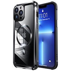 Schutzhülle Luxus Metall Rahmen und Kunststoff Schutzhülle Tasche mit Mag-Safe Magnetic Magnetisch LF2 für Apple iPhone 13 Pro Max Schwarz