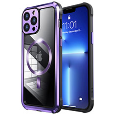 Schutzhülle Luxus Metall Rahmen und Kunststoff Schutzhülle Tasche mit Mag-Safe Magnetic Magnetisch LF2 für Apple iPhone 13 Pro Max Violett