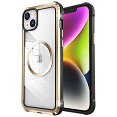 Schutzhülle Luxus Metall Rahmen und Kunststoff Schutzhülle Tasche mit Mag-Safe Magnetic Magnetisch LF2 für Apple iPhone 14 Gold