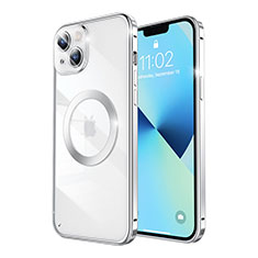 Schutzhülle Luxus Metall Rahmen und Kunststoff Schutzhülle Tasche mit Mag-Safe Magnetic Magnetisch LF3 für Apple iPhone 13 Silber