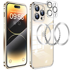 Schutzhülle Luxus Metall Rahmen und Kunststoff Schutzhülle Tasche mit Mag-Safe Magnetic Magnetisch LF3 für Apple iPhone 14 Pro Gold