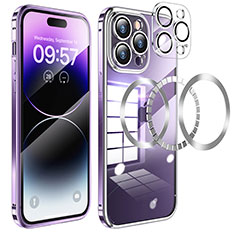 Schutzhülle Luxus Metall Rahmen und Kunststoff Schutzhülle Tasche mit Mag-Safe Magnetic Magnetisch LF3 für Apple iPhone 14 Pro Max Violett