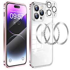 Schutzhülle Luxus Metall Rahmen und Kunststoff Schutzhülle Tasche mit Mag-Safe Magnetic Magnetisch LF3 für Apple iPhone 14 Pro Rosegold