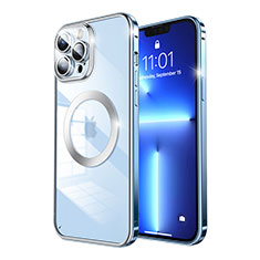 Schutzhülle Luxus Metall Rahmen und Kunststoff Schutzhülle Tasche mit Mag-Safe Magnetic Magnetisch LF5 für Apple iPhone 13 Pro Blau