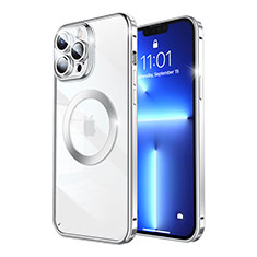 Schutzhülle Luxus Metall Rahmen und Kunststoff Schutzhülle Tasche mit Mag-Safe Magnetic Magnetisch LF5 für Apple iPhone 13 Pro Silber