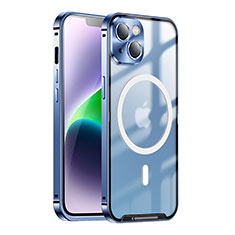 Schutzhülle Luxus Metall Rahmen und Kunststoff Schutzhülle Tasche mit Mag-Safe Magnetic Magnetisch LK1 für Apple iPhone 13 Blau