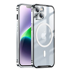 Schutzhülle Luxus Metall Rahmen und Kunststoff Schutzhülle Tasche mit Mag-Safe Magnetic Magnetisch LK1 für Apple iPhone 14 Plus Silber