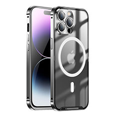 Schutzhülle Luxus Metall Rahmen und Kunststoff Schutzhülle Tasche mit Mag-Safe Magnetic Magnetisch LK1 für Apple iPhone 14 Pro Schwarz